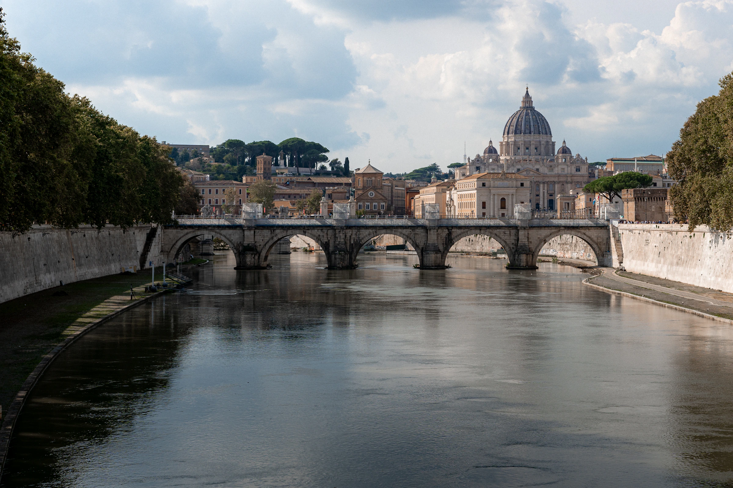 The Tiber river and St. Peter's Basilica dome in Rome